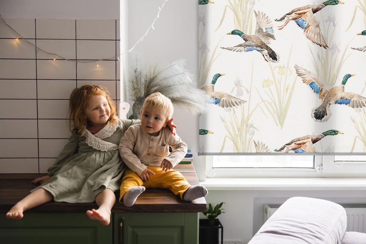 INNENROLLO - Fensterrollo - Rollo - 140x140 cm - Fliegende Enten - Braun, Kunststoff (140/140/0.5cm) - TULUP