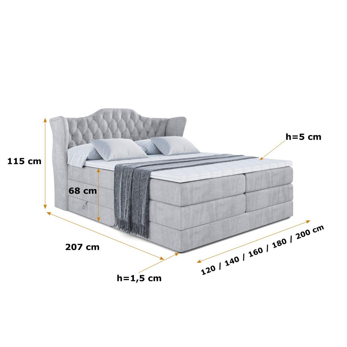 BOXSPRINGBETT VILA KING - 140x200 - H3/H4 - Hellgrau - Hellgrau, Holzwerkstoff (140/200cm) - ALTDECOR