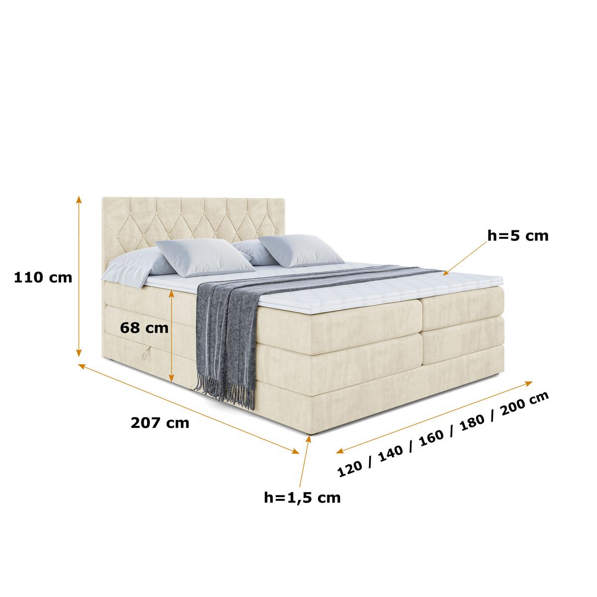 BOXSPRINGBETT VELANTO-BZ KING - 140 x 200 - H3/H4 - Beige - Beige, Holzwerkstoff (140/200cm) - ALTDECOR