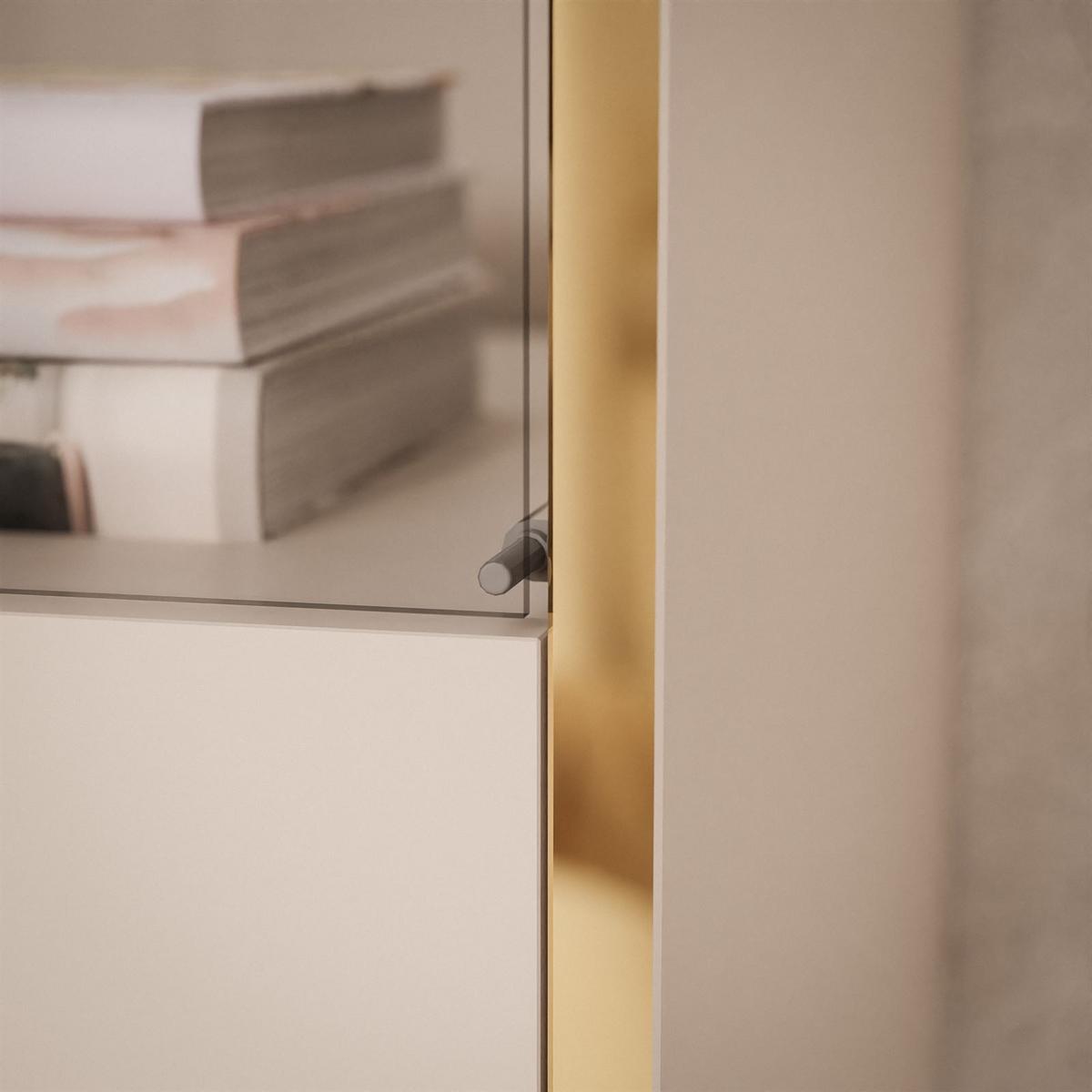 VITRINE AURORA in Kaschmir mit LED-Beleuchtung mit Fuße - Kaschmir/Schwarz, Holzwerkstoff/Kunststoff (45/181/40cm) - Lookway
