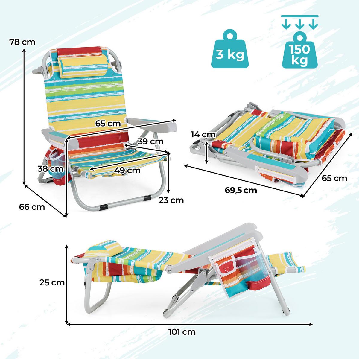 STRANDSTUHL klappbar bunt - Multicolor, Metall (66/78/65cm) - COSTWAY