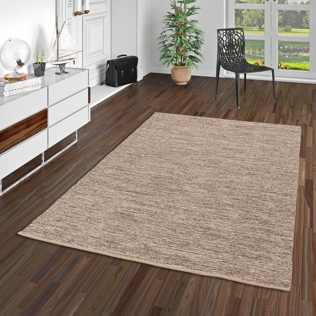 BAUMWOLLE NATUR KELIM TEPPICH EASY MELIERT - Braun, Textil (70/250cm) - Pergamon
