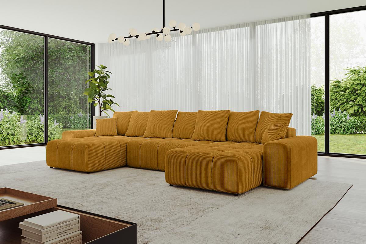 WOHNLANDSCHAFT ENIL-U 401x189x68 Senfgelb Cord - Currygelb, Holzwerkstoff/Kunststoff (401/68/189cm) - ALTDECOR
