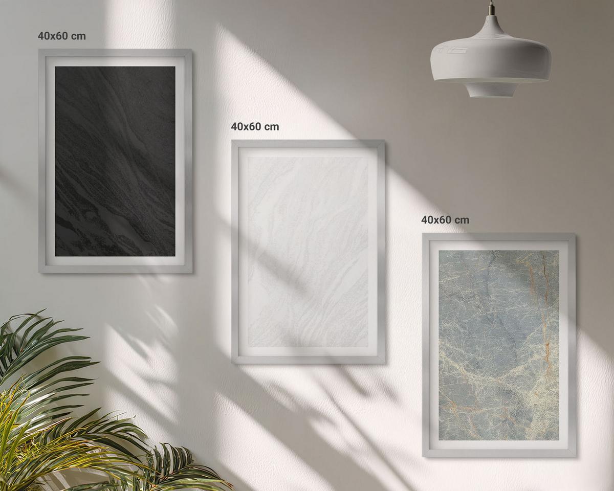 BILDER SET 3er Set - 40x60 cm Silberner Rahmen - Die Farben eleganter Steinstrukturen - Silberfarben, Kunststoff (40/60cm) - TULUP