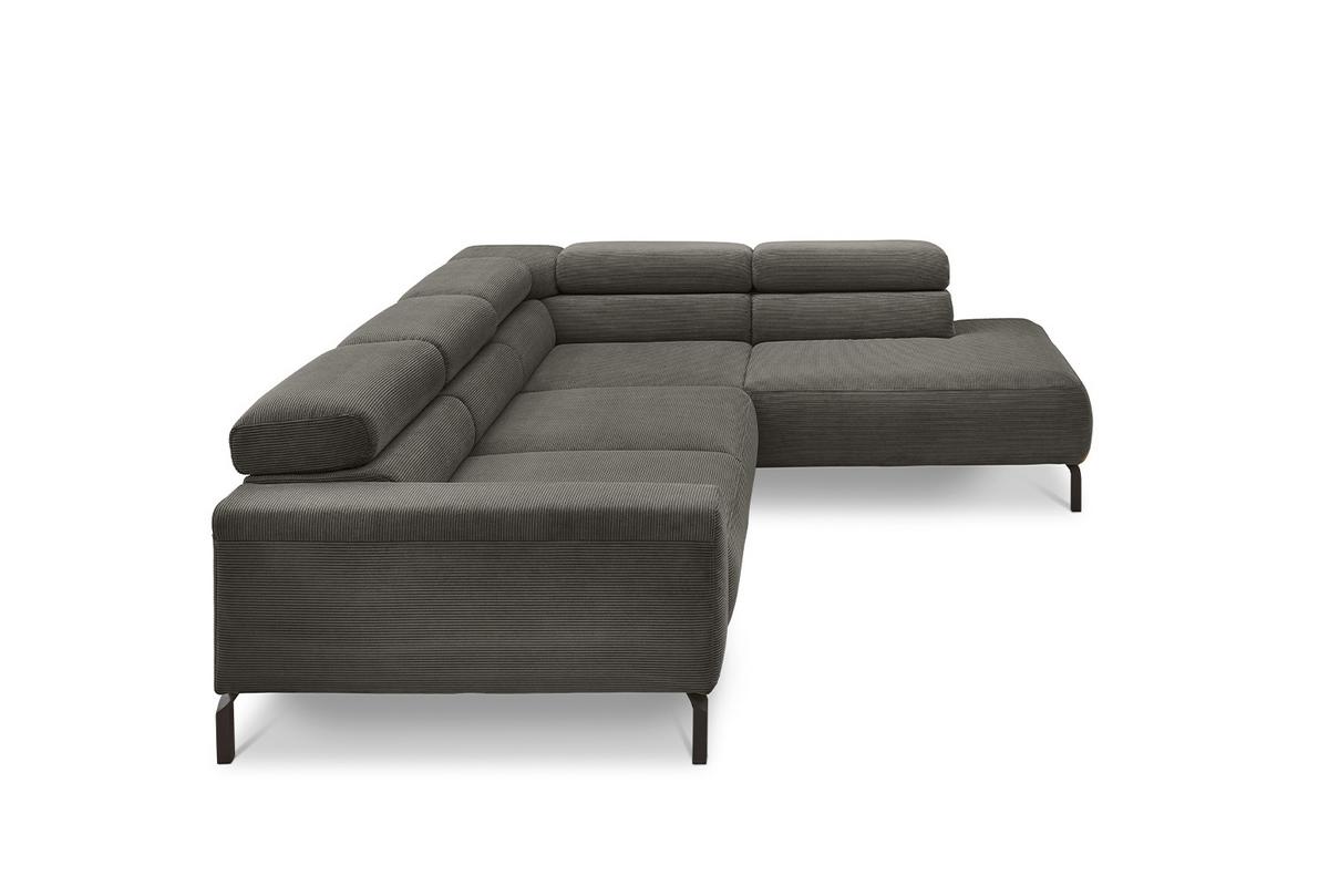 ECKSOFA MIT MOTORISCHEM SITZVORZUG DELIA Anthrazit Cord Relaxfunktion - Anthrazit/Schwarz, Textil/Metall (276/219cm) - KAWOLA