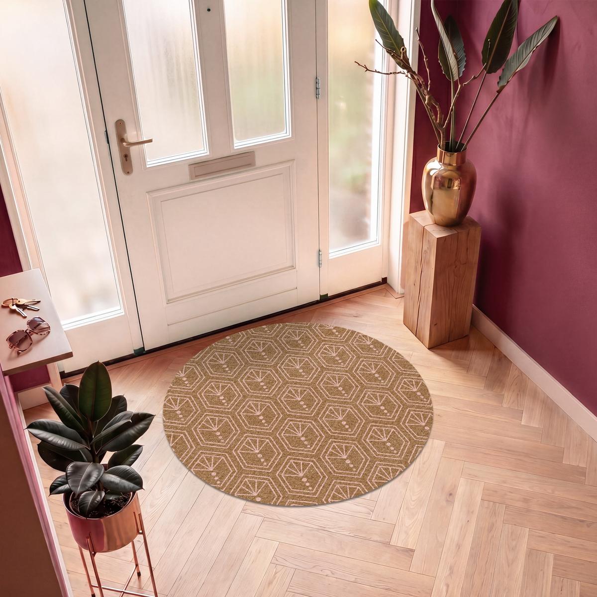 FUSSMATTE Braun - Rosa - Geometrisch - Gemustert Türmatte 120x120 cm - Braun, Kunststoff (120/0.4cm) - MuchoWow