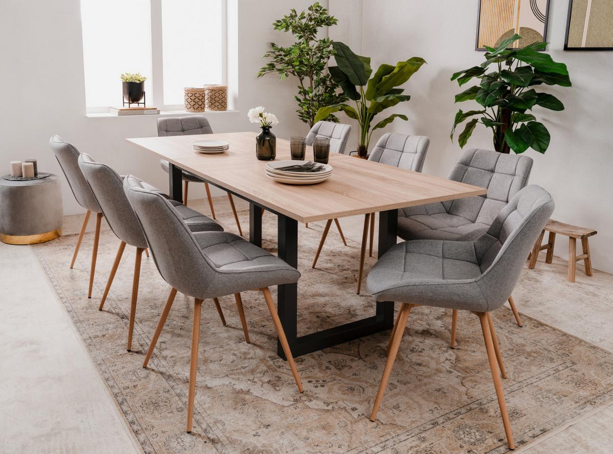 ESSTISCH Sonoma Eiche, Anthrazit Industrial, Küchentisch ausziehbar 160 x 200 cm, bis 8 Personen - Anthrazit/Sonoma Eiche, Holzwerkstoff (90/160/75cm) - Furn.Design