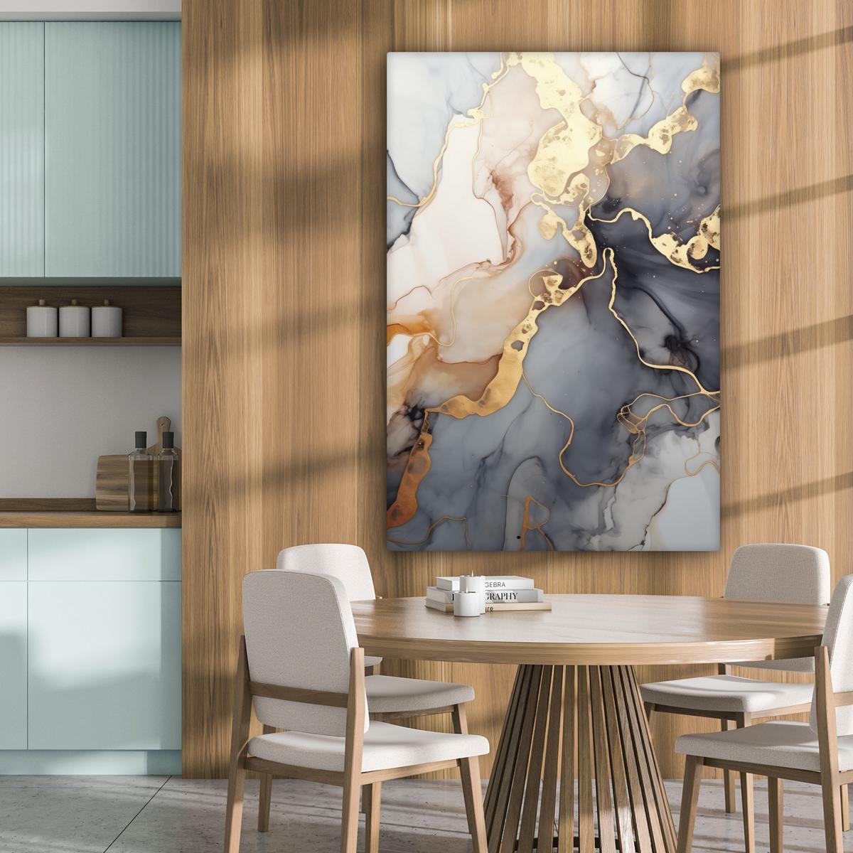 LEINWANDBILD Marmor - Schwarz - Gold - Weiß Deko XXL 80x120 cm - Dunkelgrau, Textil (80/120cm) - MuchoWow