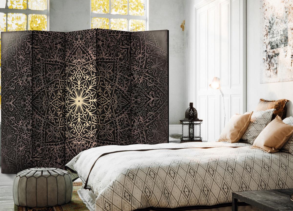 PARAVENT Einseitig Bedruckter 5-tlg 225x172 cm Mandala Ornamenten - Braun, Holz/Textil (225/172/3cm) - Muralo