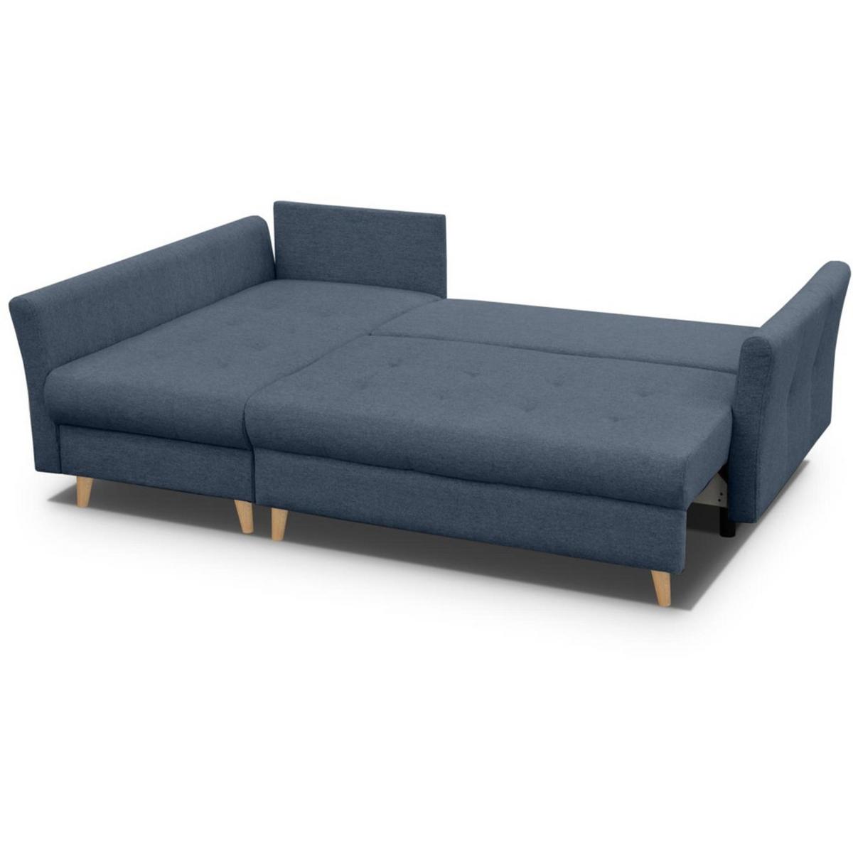 ECKSCHLAFSOFA Neron mit 2 Bettkasten und Beine in Buchefarbe, Dunkelblau, links - Buchefarben/Dunkelblau, Textil (233/148cm) - Beautysofa