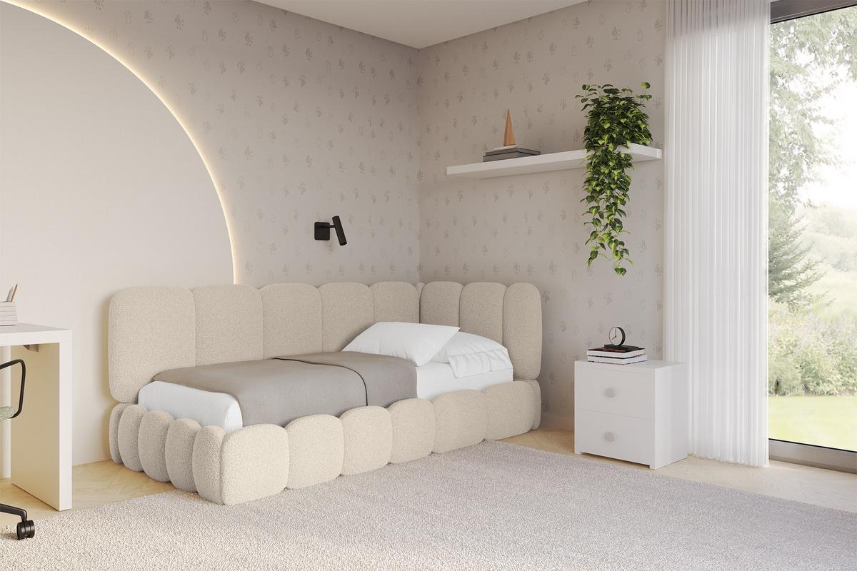 EINZELLBETT Jugendbett mit Bettkasten, Links - AVRY 80x200 Dunkelbeige - Cappuccino, Holzwerkstoff/Textil (80/200cm) - ALTDECOR