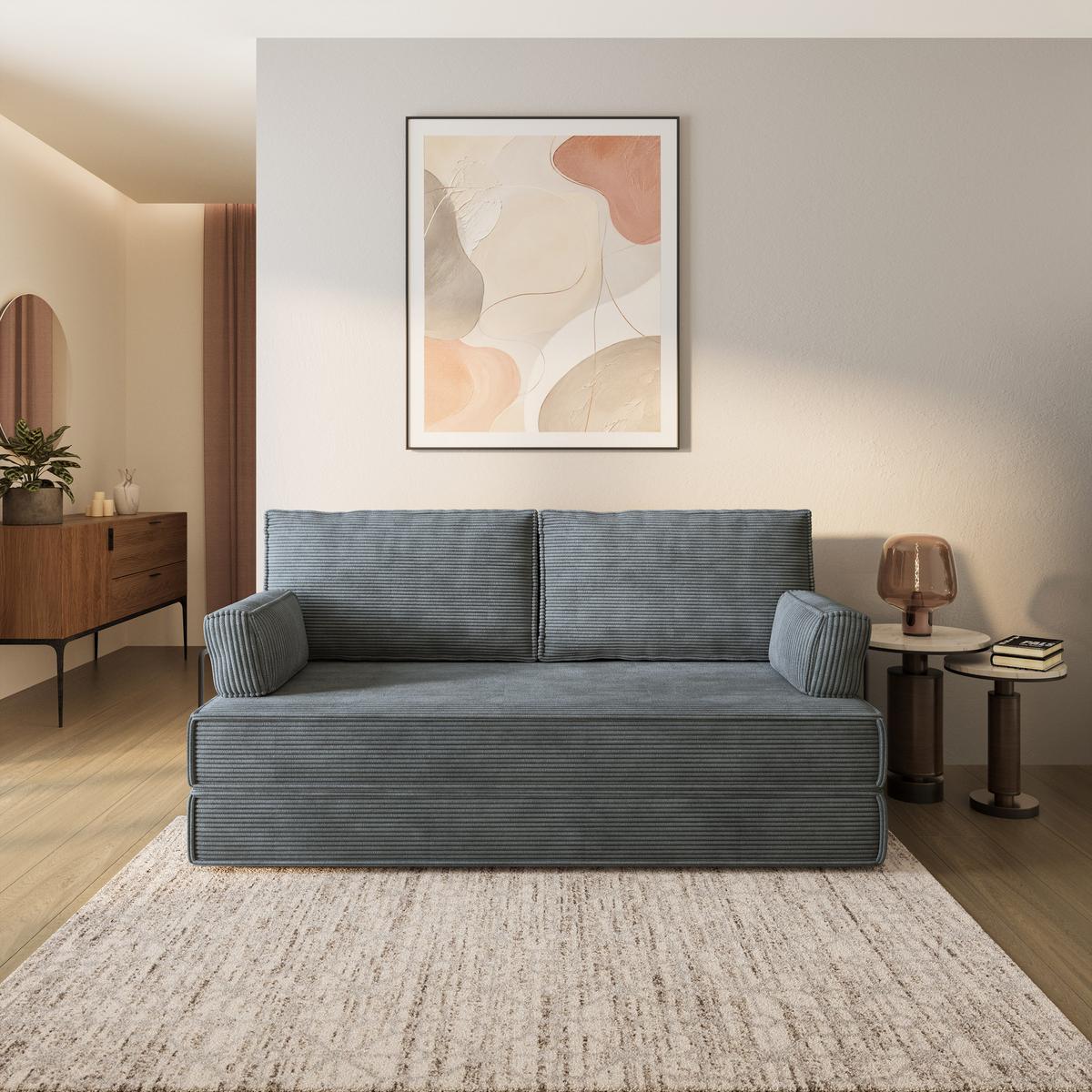 BETTSOFA SILAR aus Schaumstoff Kordstoff Grau Schlaffunktion - Grau, Textil (170/86/80cm) - MASSENO