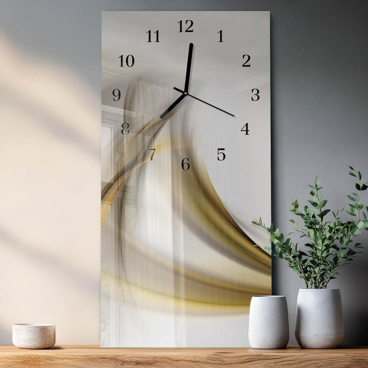 WANDUHR aus Glas 30x60 cm - Muster - Beige, Glas (30/60/0.4cm) - TULUP