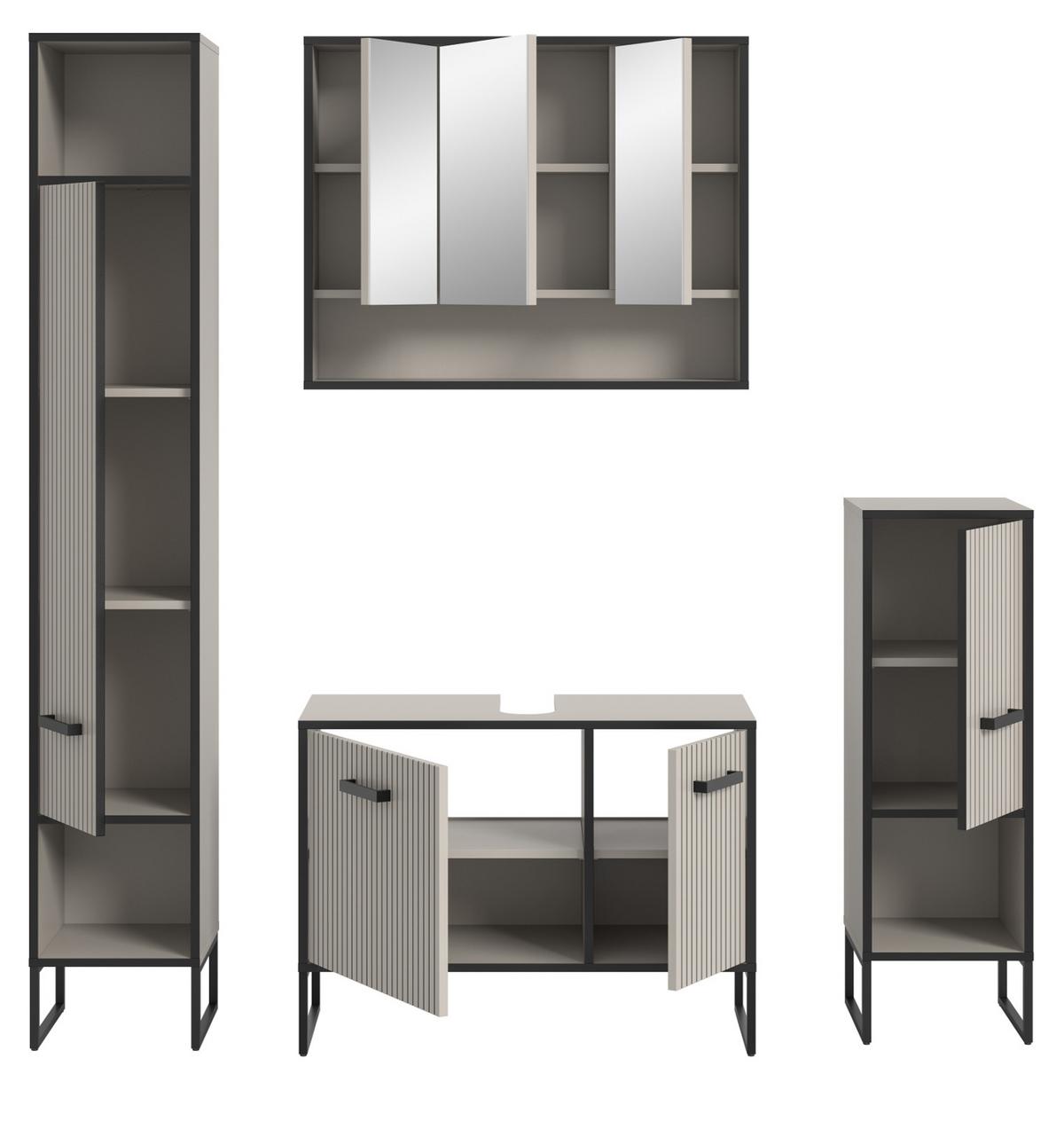 BADMÖBEL-SET 4-teilig Sand und schwarz 170 cm, Badkombination mit Soft-Close - Sandfarben/Schwarz, Glas/Holzwerkstoff (170/192/36cm) - Inn.Furn
