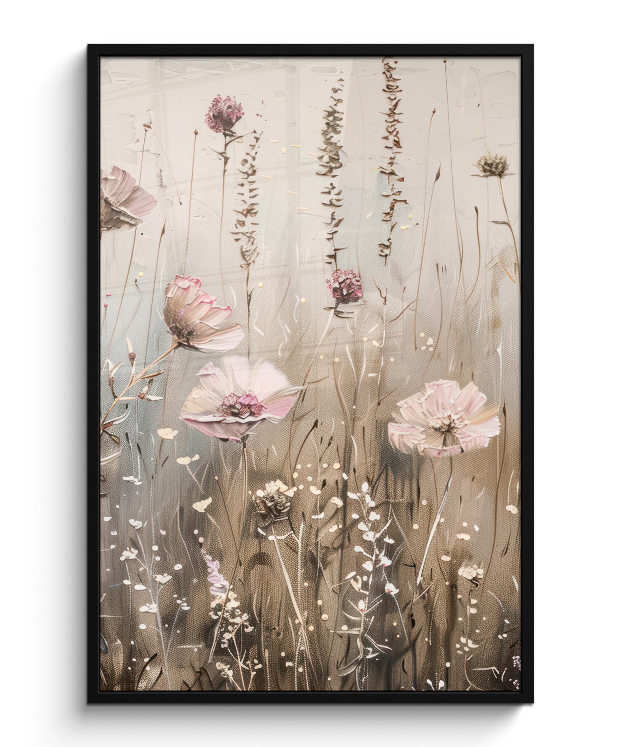 POSTER MIT RAHMENGERAHMTES BILD Blumen - Rosa - Modern - Beige Bilderleiste 80x120 cm - Beige, Papier (80/120cm) - MuchoWow