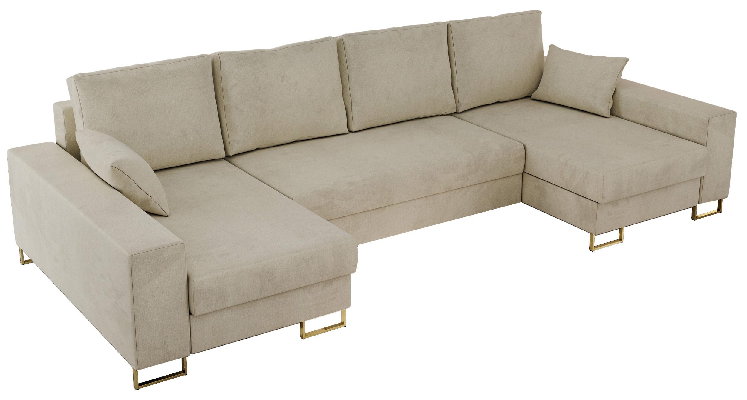 WOHNLANDSCHAFT DORIAN U Velvet Beige - Beige/Goldfarben, Textil/Metall (312/85/138cm) - MKS