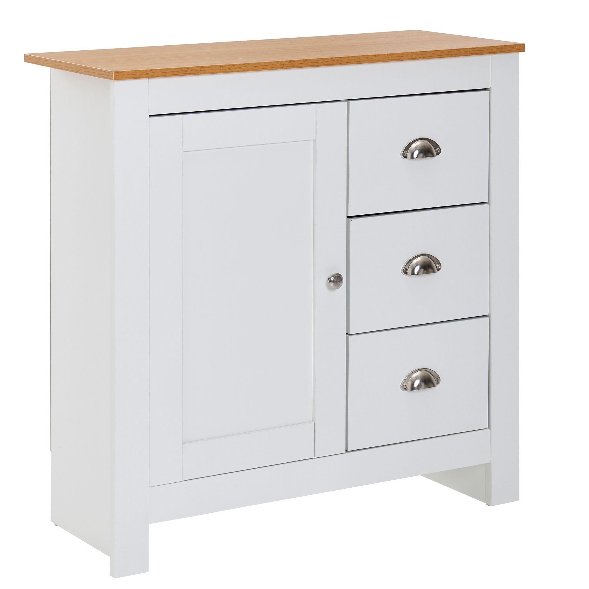 KOMMODE – Eiche-Finish, 3 Schubladen, 2 Türfächer - Weiß, Holz/Metall (79/81/35cm) - KADIMA DESIGN