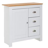 KOMMODE – Eiche-Finish, 3 Schubladen, 2 Türfächer - Weiß, Holz/Metall (79/81/35cm) - KADIMA DESIGN
