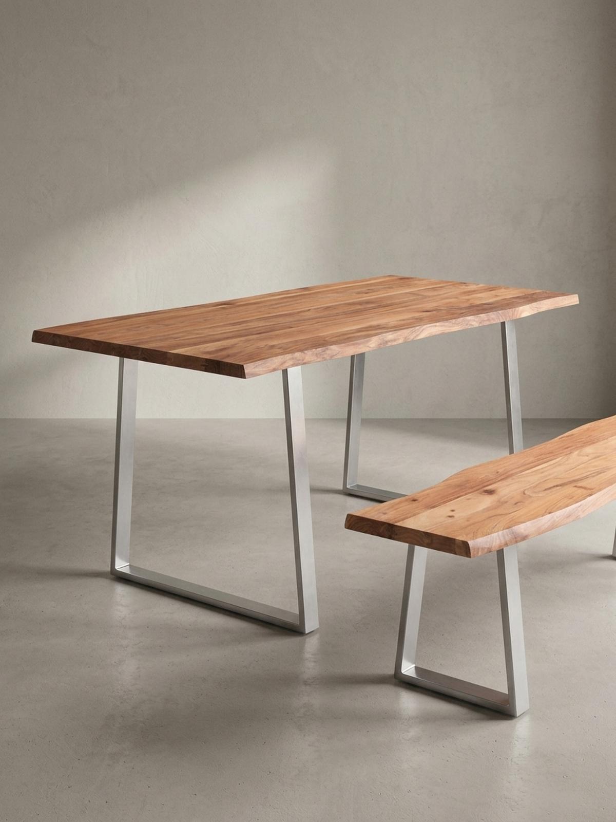 ESSTISCH Massivholz Baumkante Metallgestell Handgefertigt TARN, Goldbraun-Chrom 200x100x76 cm - Chromfarben/Braun, Holz/Metall (100/200/76cm) - KADIMA DESIGN
