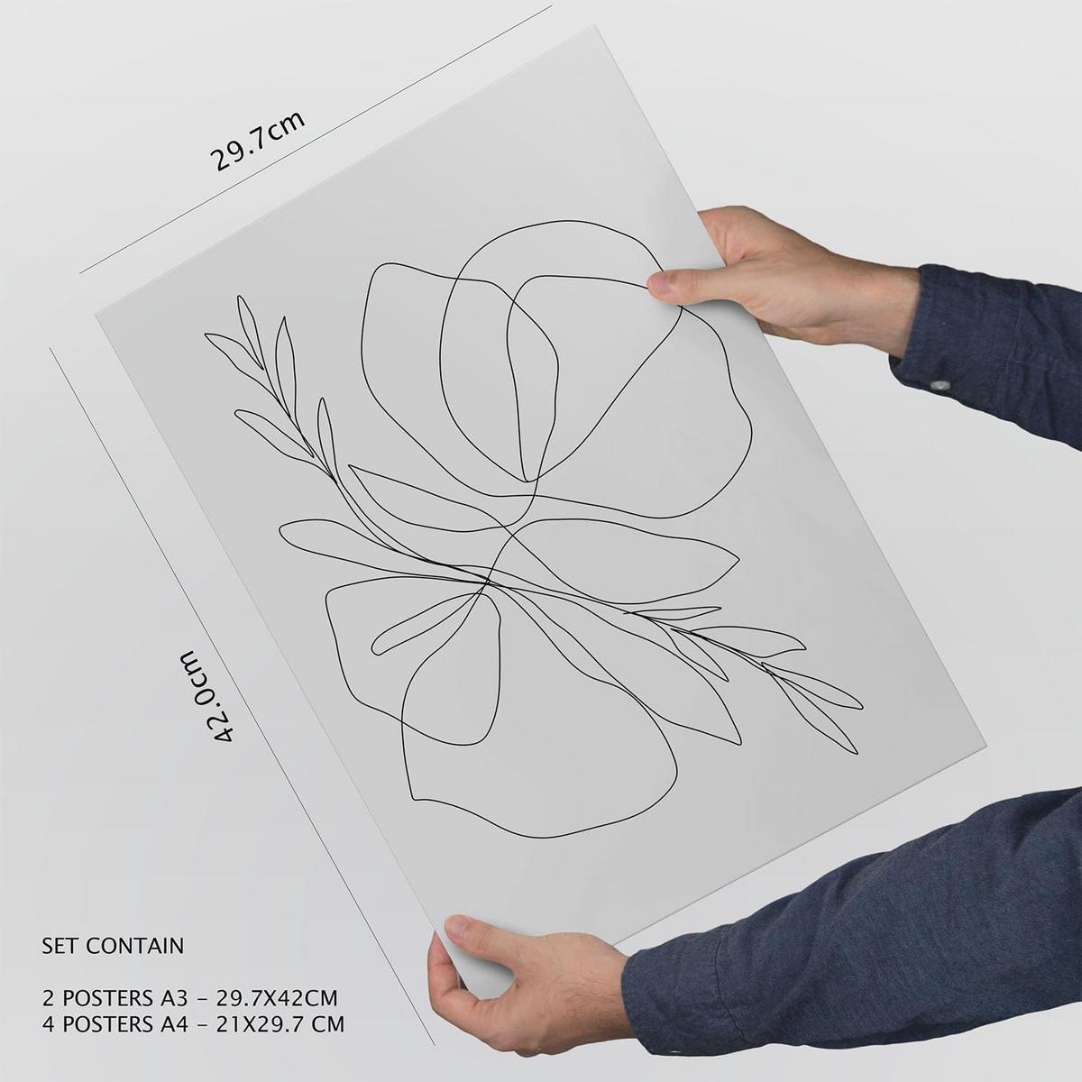 POSTER Set Mit 6 Blütenrahmen 1 In Blume Zusammenfassung Ästhetische Dekorative Gemälde Für Ihr Wohnzimmer, Schlafzimmer, Zuhause A3 & A4 Rahmenlos - Klar, Papier (29/3cm) - Nacnic