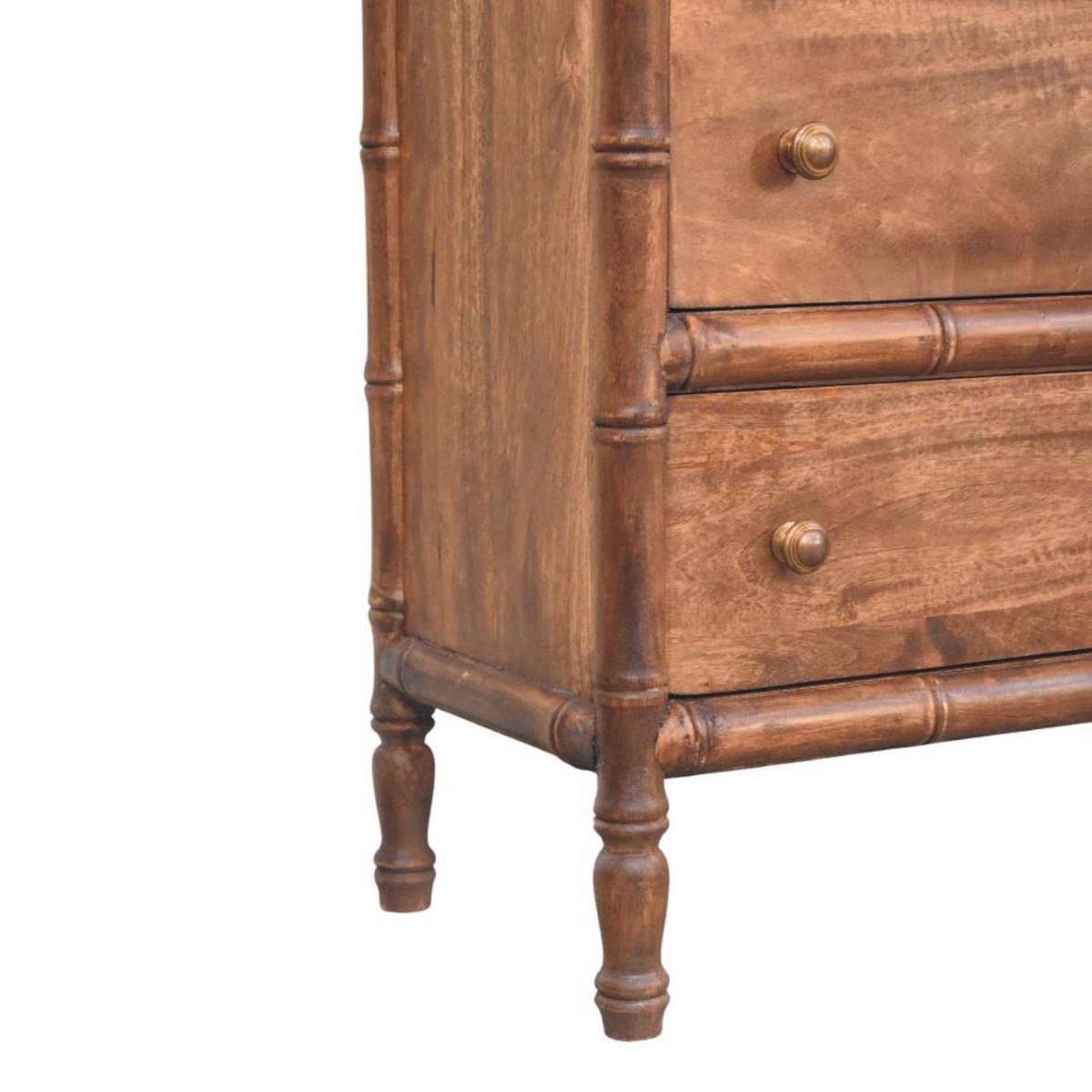 KOMMODE Bambus Geschnitzt, 3 Schubladen, Dunkelbraun - Dunkelbraun/Messingfarben, Holz/Metall (75/80/36cm) - Artisan Furniture