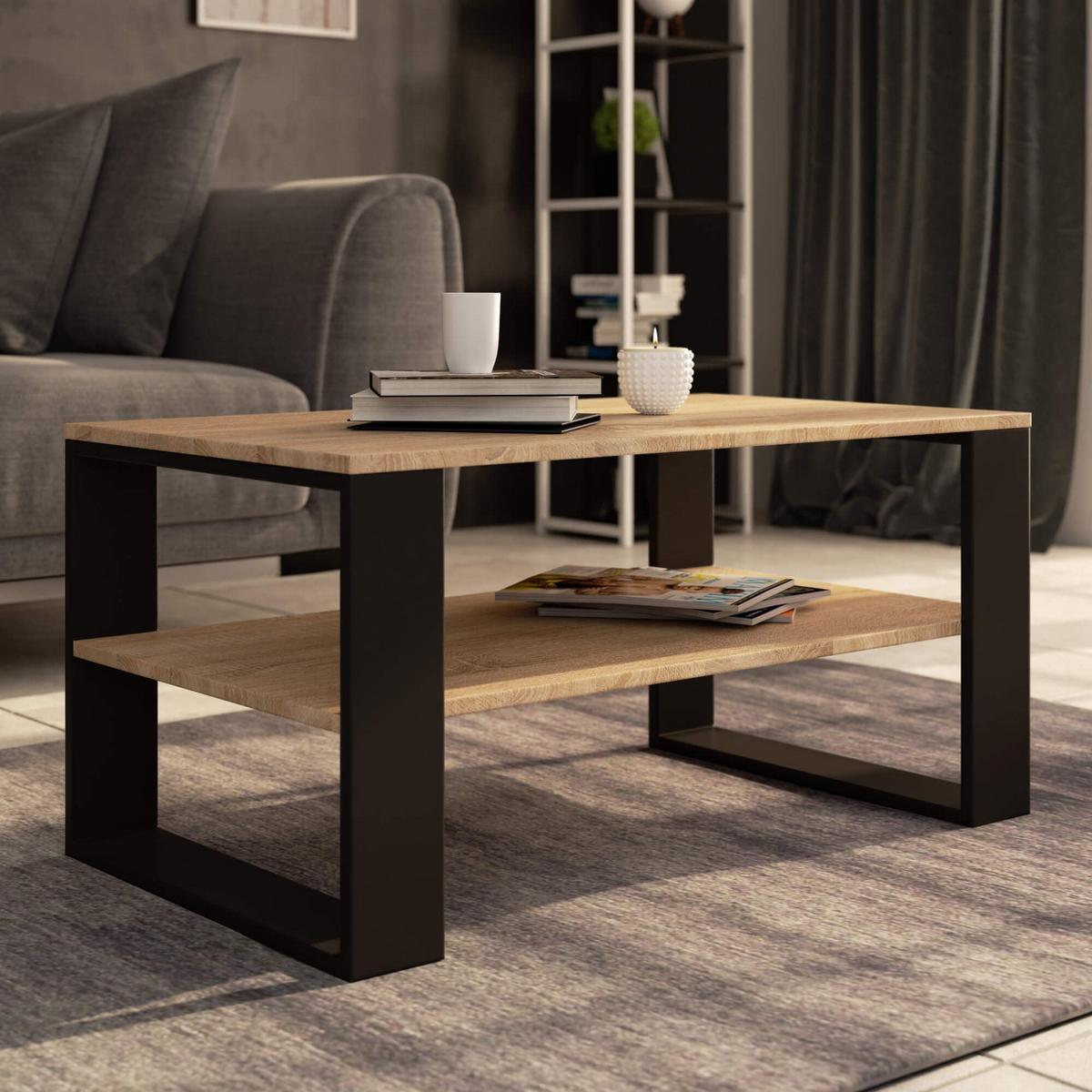 COUCHTISCH Eiche Sonoma, Schwarz 45/92/53 - Schwarz, Holzwerkstoff (53/92/45cm) - RAUMHIRSCH FURNITURE