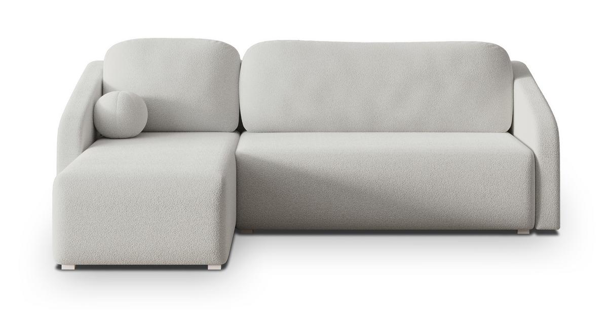 ECKSOFA MARELLO Hellgrau Boucle-Stoff mit Schlaffunktion - Hellgrau, Holz (220/143cm) - MASSENO