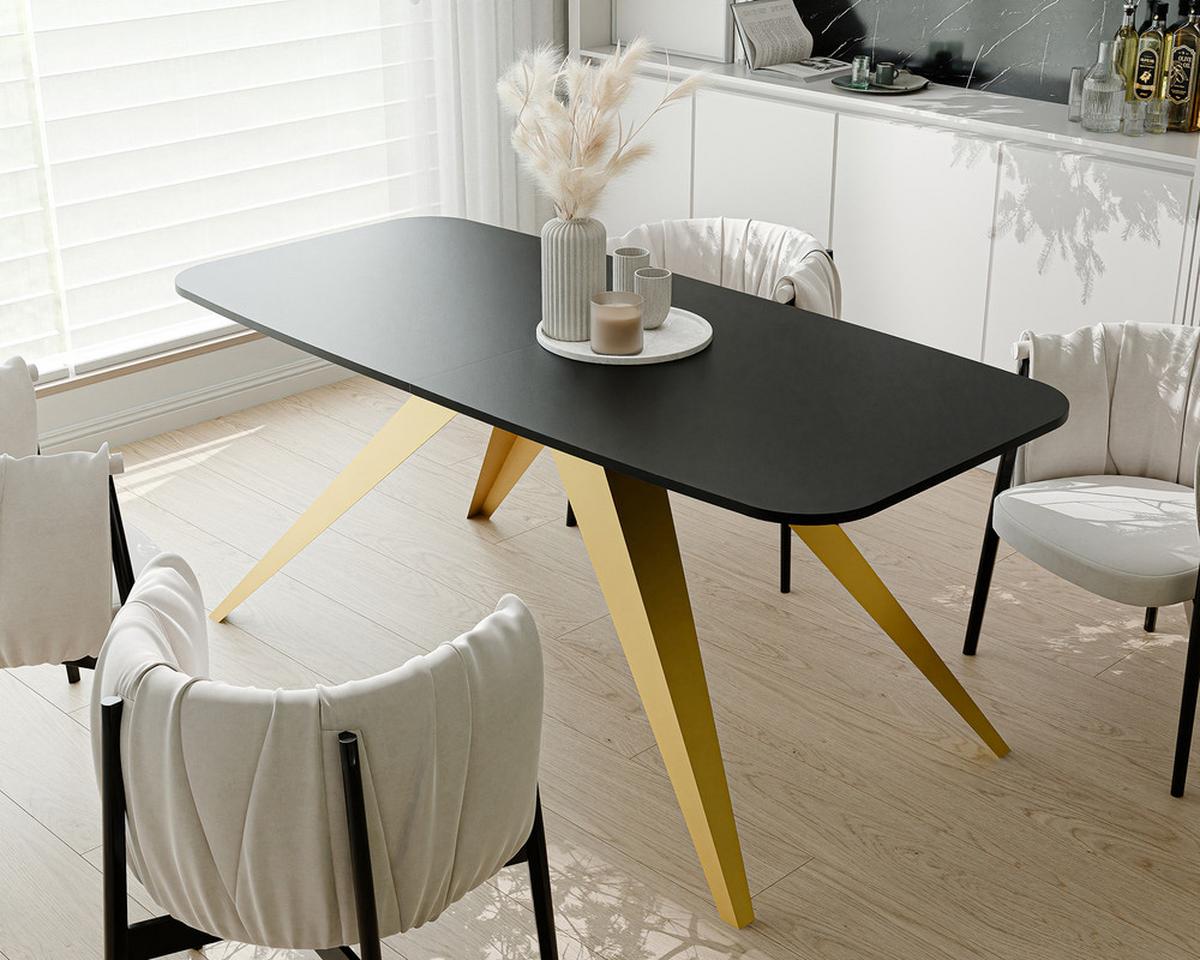 AUSZIEHTISCH FENTO 160/80/76 cm, Gold / Schwarz - Goldfarben/Schwarz, Holzwerkstoff/Metall (80/160/76cm) - Idohome