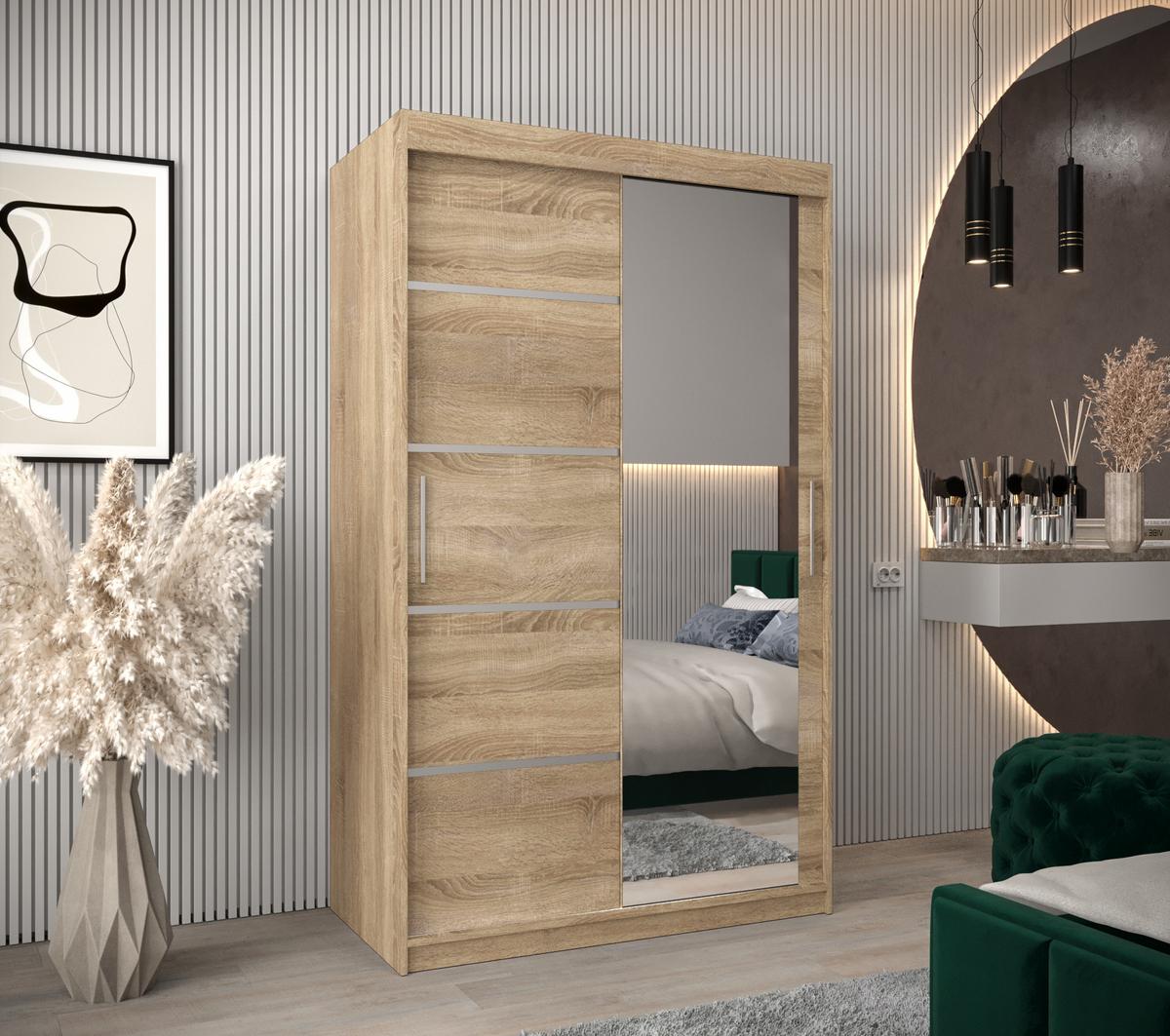 SCHWEBETÜRENSCHRANK 200/120/62 2-türig - Silberfarben/Sonoma Eiche, Holz/Kunststoff (120/200/62cm) - MÖBEL KRYSPOL