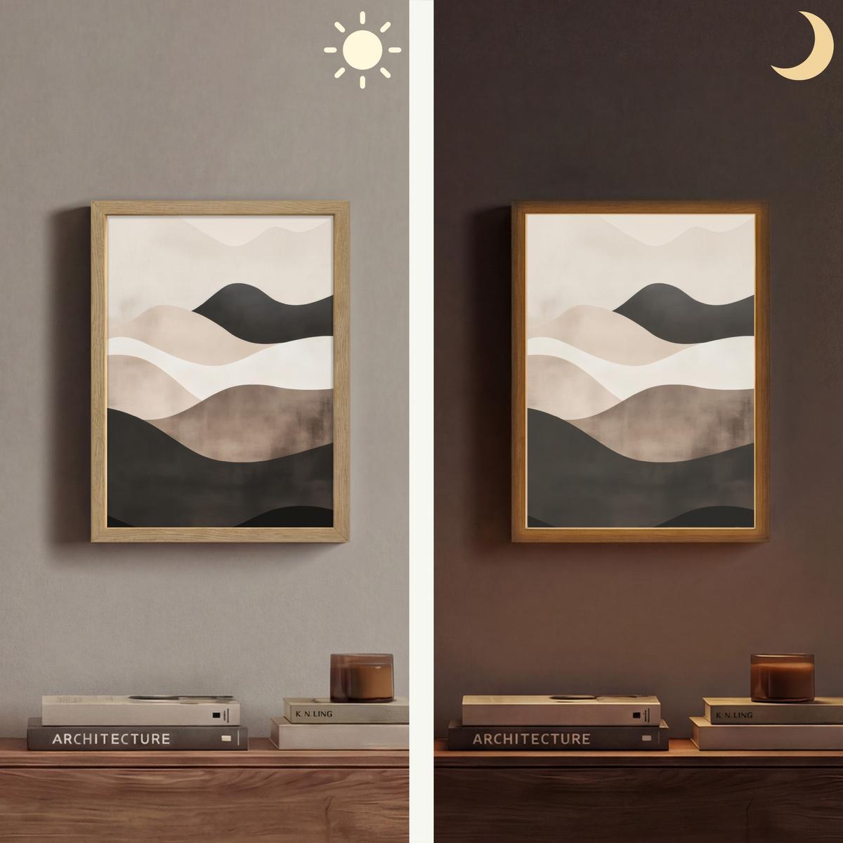 WANDLEUCHTE MIT AKKU Abstrakt - Landschaft - Wellen - Cremefarben 30x40 cm - Graubraun, Holzwerkstoff (30/40/8cm) - OnlyWow