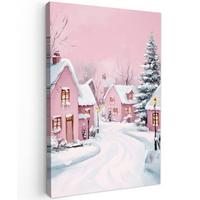 LEINWANDBILD Weihnachtsdorf - Rosa - Winter - Schnee - Häuser Deko XXL 80x120 cm - Altrosa, Textil (80/120cm) - MuchoWow