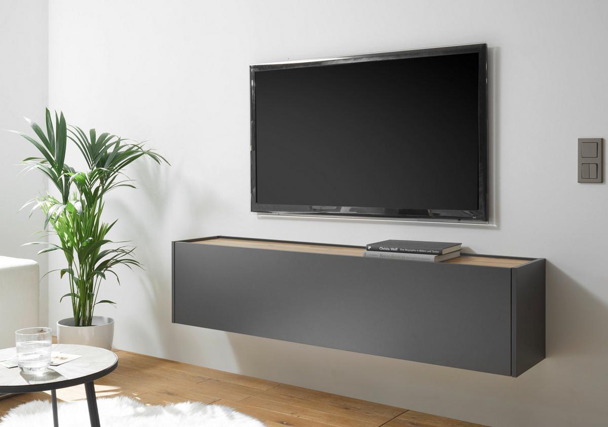 TV-LOWBOARD hängend grau matt, Eiche Wotan 150 cm, TV-Unterteil Hängeschrank - Eiche Wotan/Grau, Holzwerkstoff/Metall (150/35/30cm) - Furn.Design
