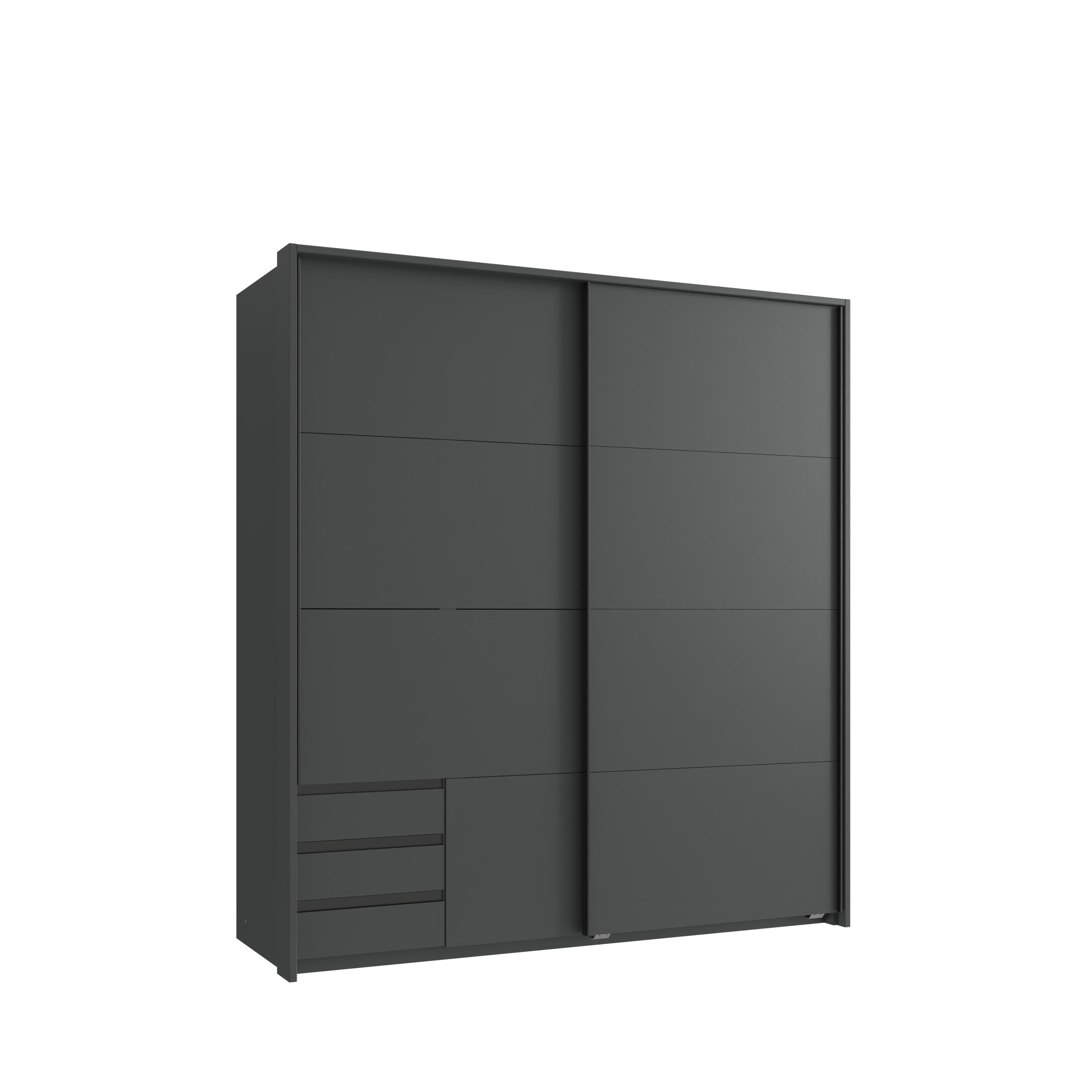 SCHWEBETÜRENSCHRANK 2-türig B183/H200/T65 cm, Passepartout-Kleiderschrank in Grafit mit sichtbaren Schubkästen / 22700 - Graphitfarben/Schwarz, Holz/Holzwerkstoff (183/200/65cm) - luma-home