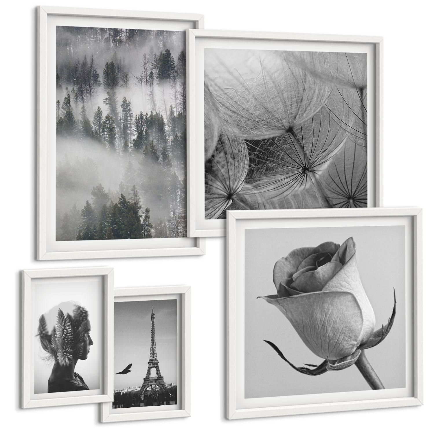 BILDER SET 5er Set - 50x50 cm & 20x30 cm & 40x60 cm Weißer Rahmen - Zitrusbäume in einem sonnigen Garten - Weiß, Kunststoff (40/60cm) - TULUP