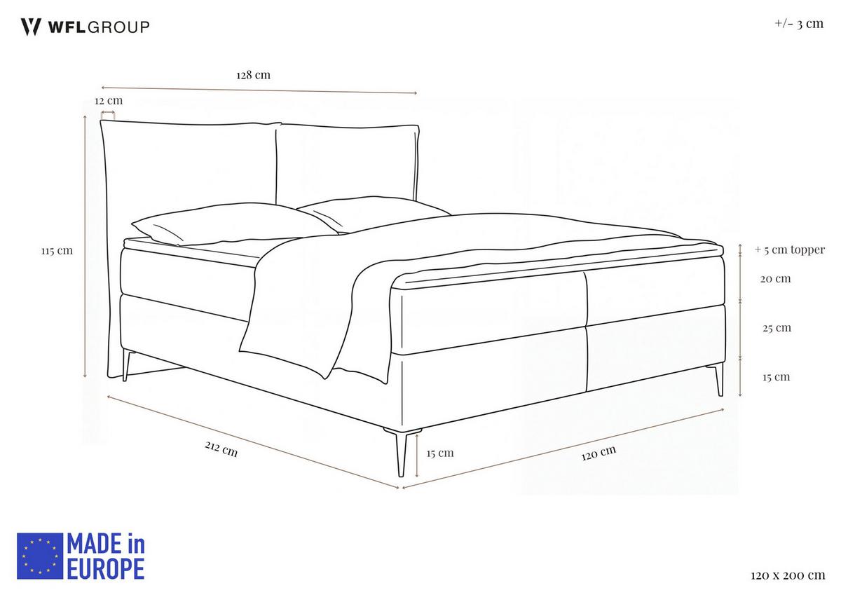 BOXBETT Calio Rise mit Bettkasten, Braun Chenille 120x200 cm – inkl. H4 Taschenfederkern Matratze & Foam Topper - Beige/Schwarz, Holz/Holzwerkstoff (120/200cm) - WFL GROUP