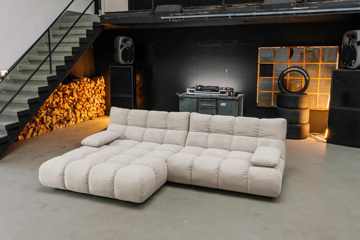 ECKSOFA VIVIEN Beige Cord - Beige/Schwarz, Kunststoff/Textil (290/178cm) - KAWOLA
