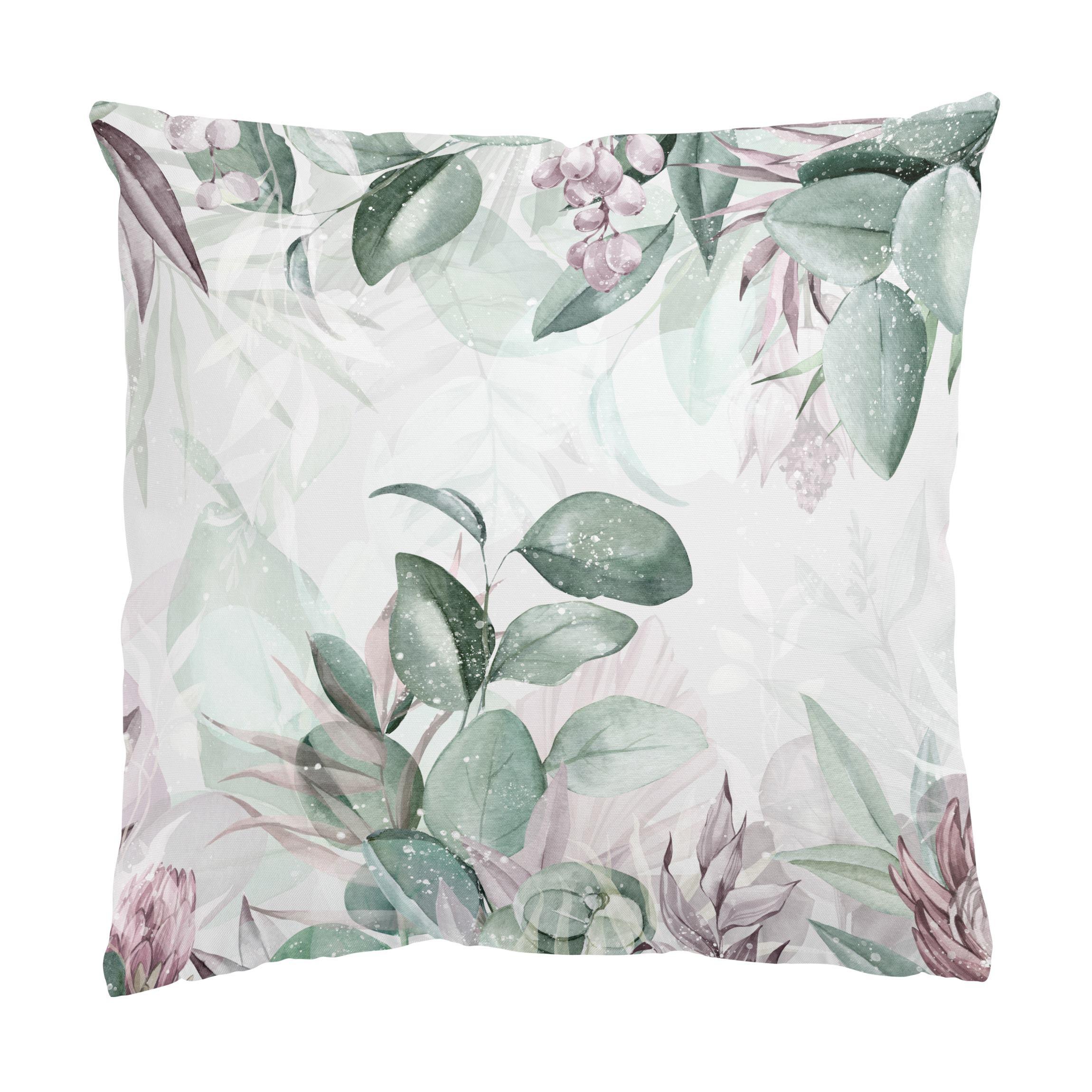 KISSENBEZUG Botanik in Pastell Grün & Rosa 50/50 cm - Grün, Textil (50/50cm) - Bilderwelten