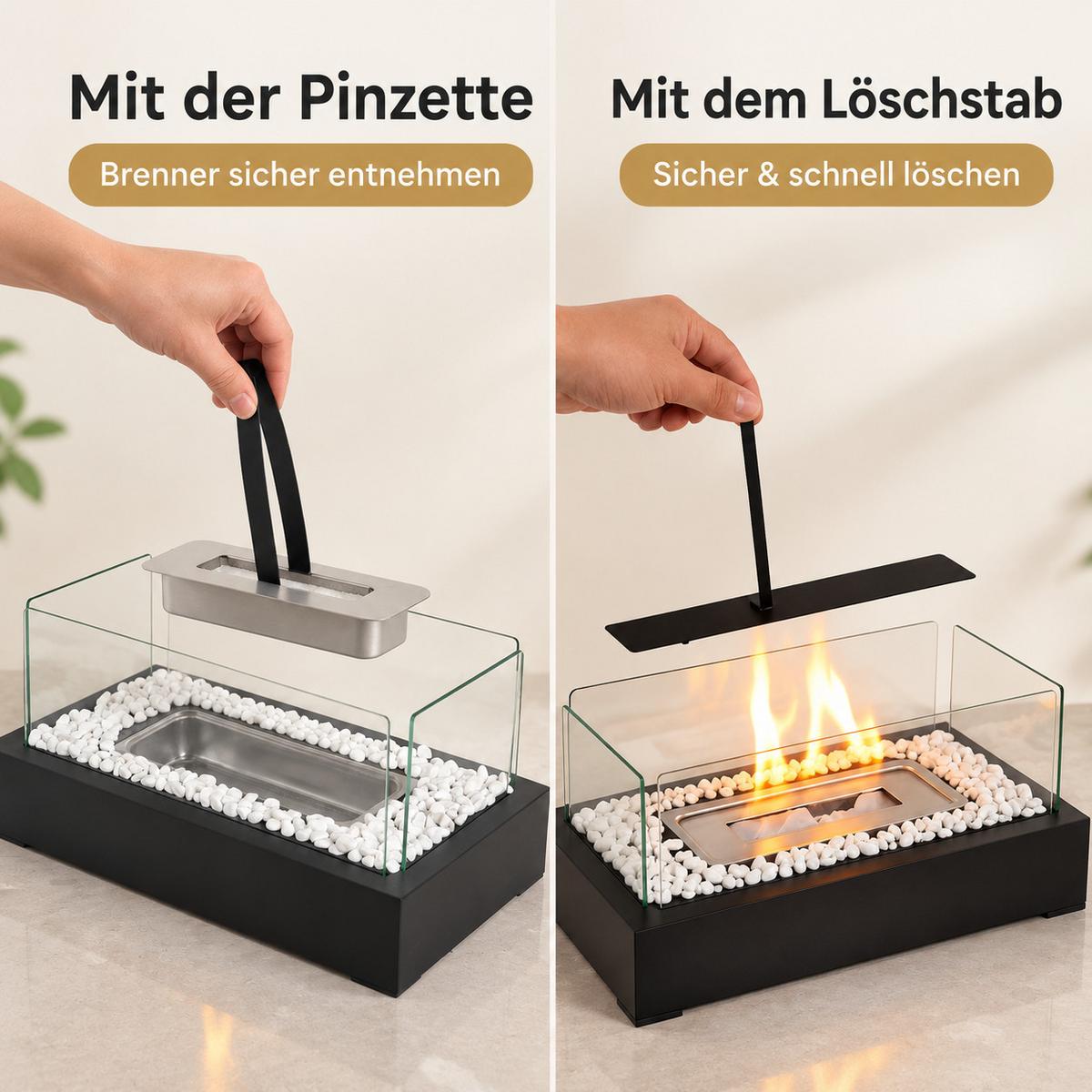 TISCHKAMIN Ilyvmar 35/18/15 cm - Schwarz, Glas/Metall (18/15/35cm) - ZMH