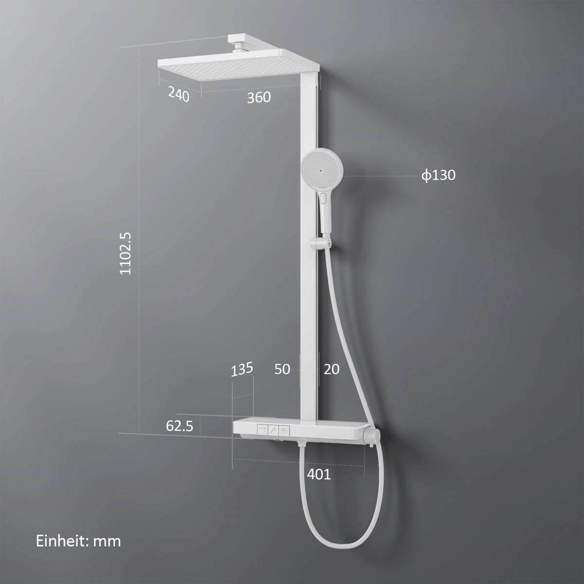 ÜBERKOPFBRAUSESET mit Brausethermostat Weiß 105/40,1/57,3 cm - Weiß, Metall (43.7/112.2/62.5cm) - EMKE