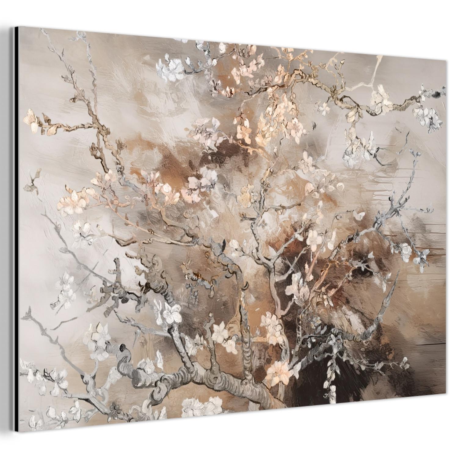 METALLBILD Mandelblüte - Kunst - Van Gogh - Beige - Abstrakt Deko Groß 120x80 cm - Braun, Metall (120/80cm) - MuchoWow