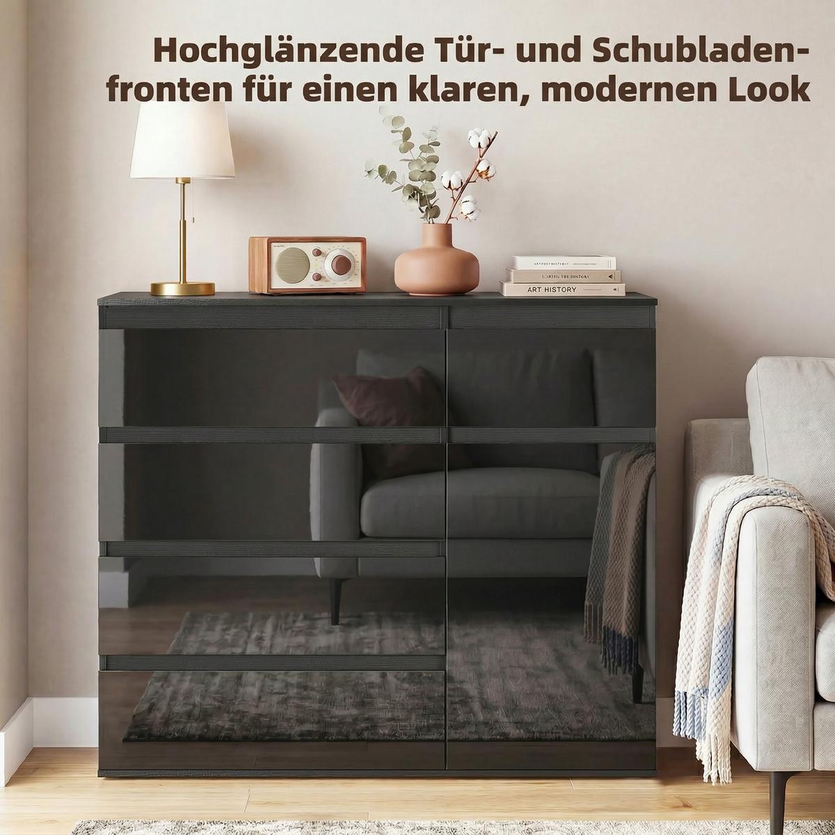SIDEBOARD Schwarz 100/40/80 cm - Schwarz Hochglanz/Weiß Hochglanz, Holzwerkstoff (40/80/100cm) - HOMCOM
