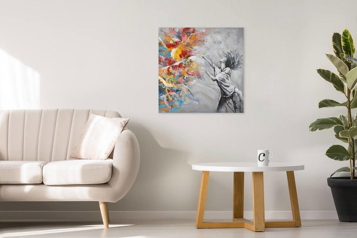 ACRYLBILD HANDGEMALT 80/80 cm - Grau, Holz/Textil (80/80cm) - KUNSTLOFT