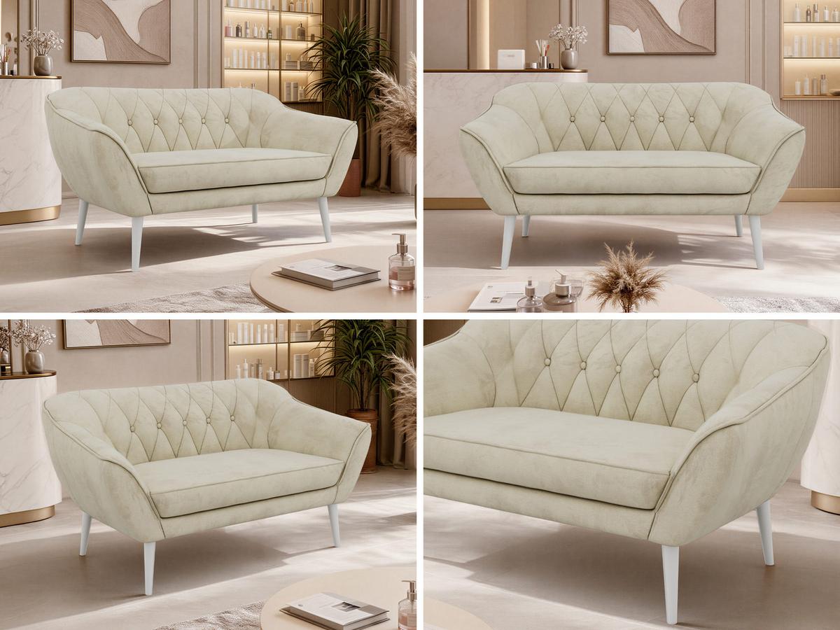 2-SITZER-SOFA PIRS - Beige Velvet - Weiße Beine - Beige/Weiß, Holzwerkstoff/Textil (140/75/74cm) - MKS