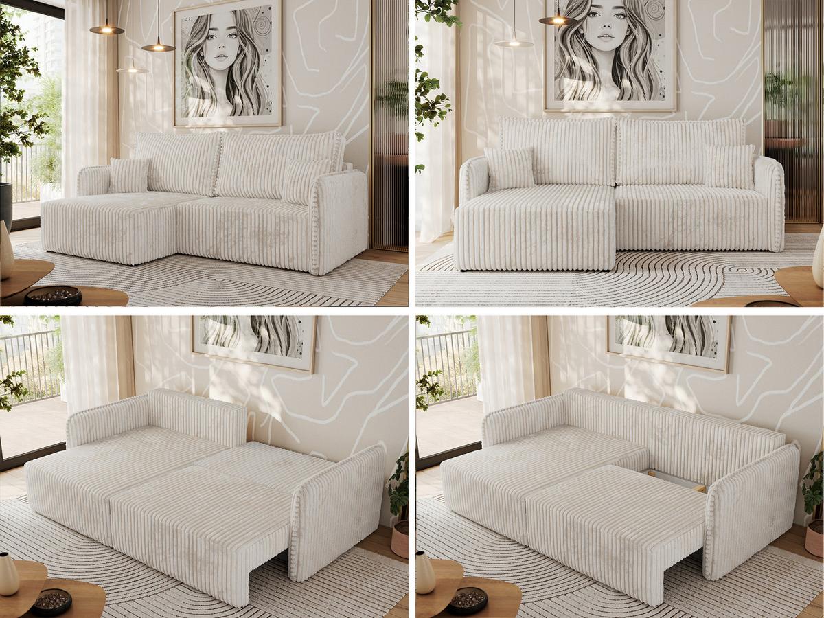 ECKSCHLAFSOFA MESTO L Beige Cord - links - Beige/Schwarz, Kunststoff/Textil (227/147cm) - MKS