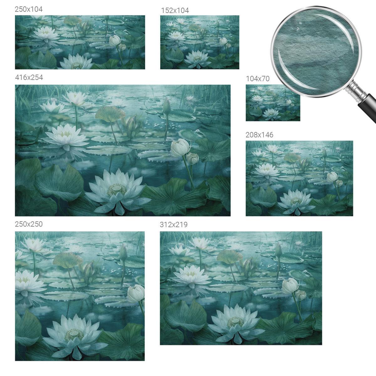 FOTOTAPETE 250x104 cm - Wasserblumen - Schwarz, Textil (250/104cm) - Wallfluent