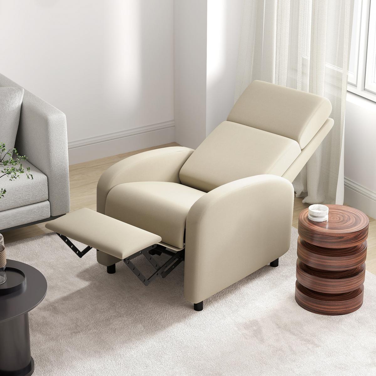 RELAXSESSEL gepolstert Fernsehsessel mit Liegefunktion bis 120 kg Belastbar - Creme/Schwarz, Kunststoff/Textil (64/102/86cm) - HOMCOM