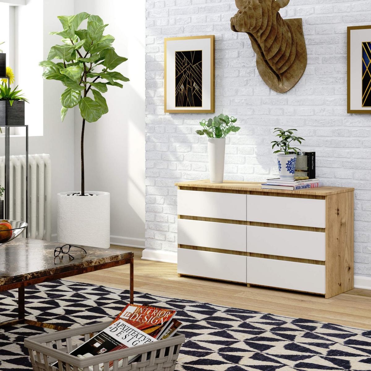 KOMMODE Eiche Sonoma, Weiß 57/100/35 - Weiß, Holzwerkstoff (100/57/35cm) - RAUMHIRSCH FURNITURE