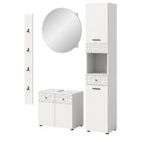 BADMÖBEL-SET weiß Hochglanz 4-teilig 150 cm, Komplettset mit 3D-Struktur - Weiß Hochglanz, Glas/Holzwerkstoff (151/187/37cm) - Inn.Furn