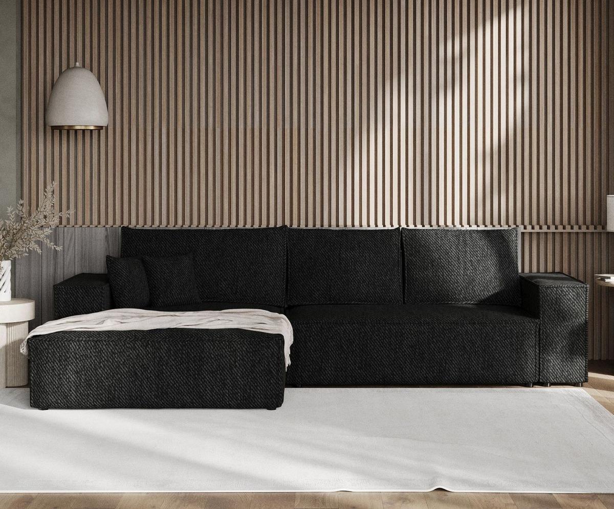 ECKSOFA TAURI mit Schlaffunktion Schwarz im Neve Stoff - Schwarz, Holz/Holzwerkstoff (294/185cm) - AltaBeds