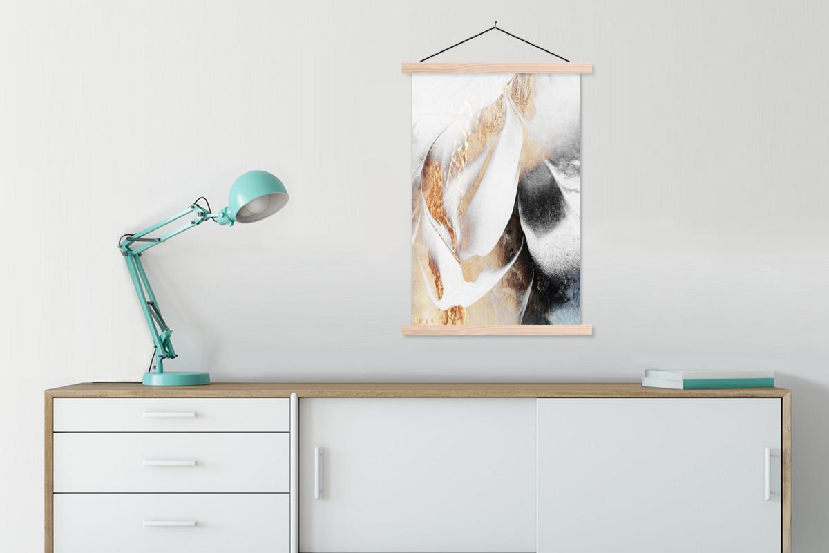POSTER MIT MAGNETLEISTEN Luxus - Abstrakt - Gold - Weiß Wandbild Schlafzimmer 60x90 cm - Goldfarben, Textil (60/90/0.15cm) - MuchoWow